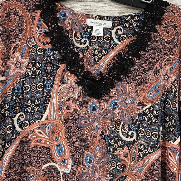 🌙 Skye’s The Limit Boho Paisley Nightgown 3X – Soft Knit, Lace Trim, Luxe Loung - Picture 5 of 6